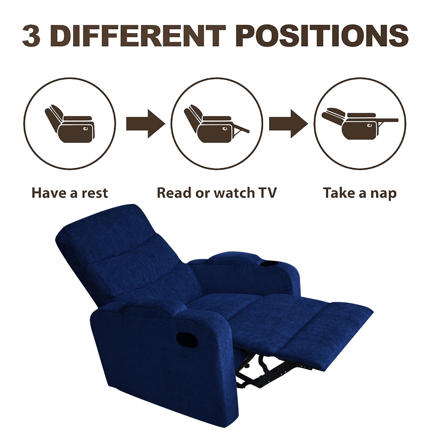 Louis Fabric 1 Seater Recliner With Pullout Lever - Blue