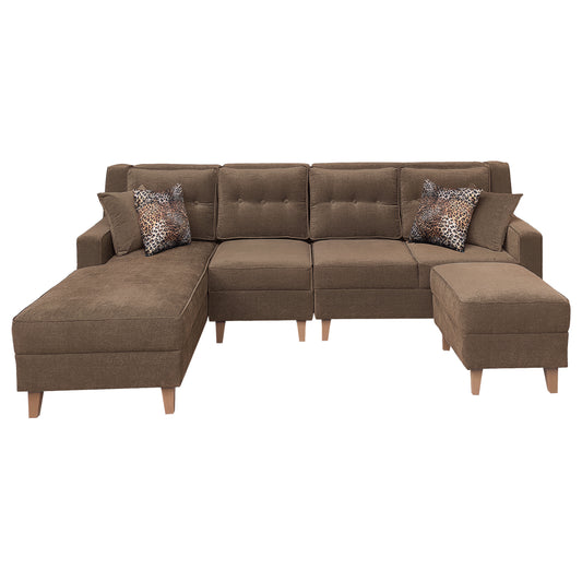 Santafee Fabric 6 Seater Corner Sofa With Ottoman - Brown