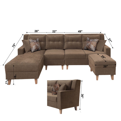 Santafee Fabric 6 Seater Corner Sofa With Ottoman - Brown