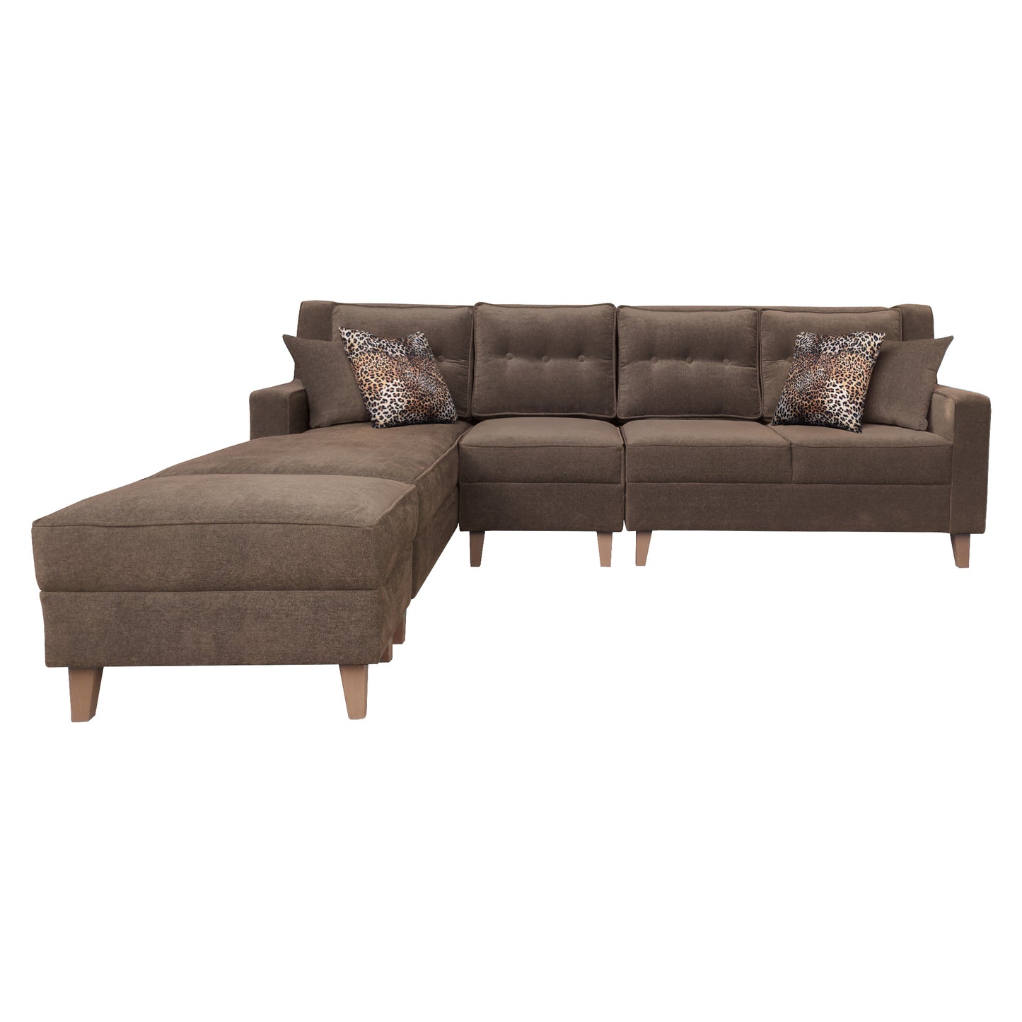 Santafee Fabric 6 Seater Corner Sofa With Ottoman - Brown