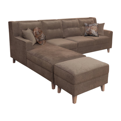 Santafee Fabric 6 Seater Corner Sofa With Ottoman - Brown