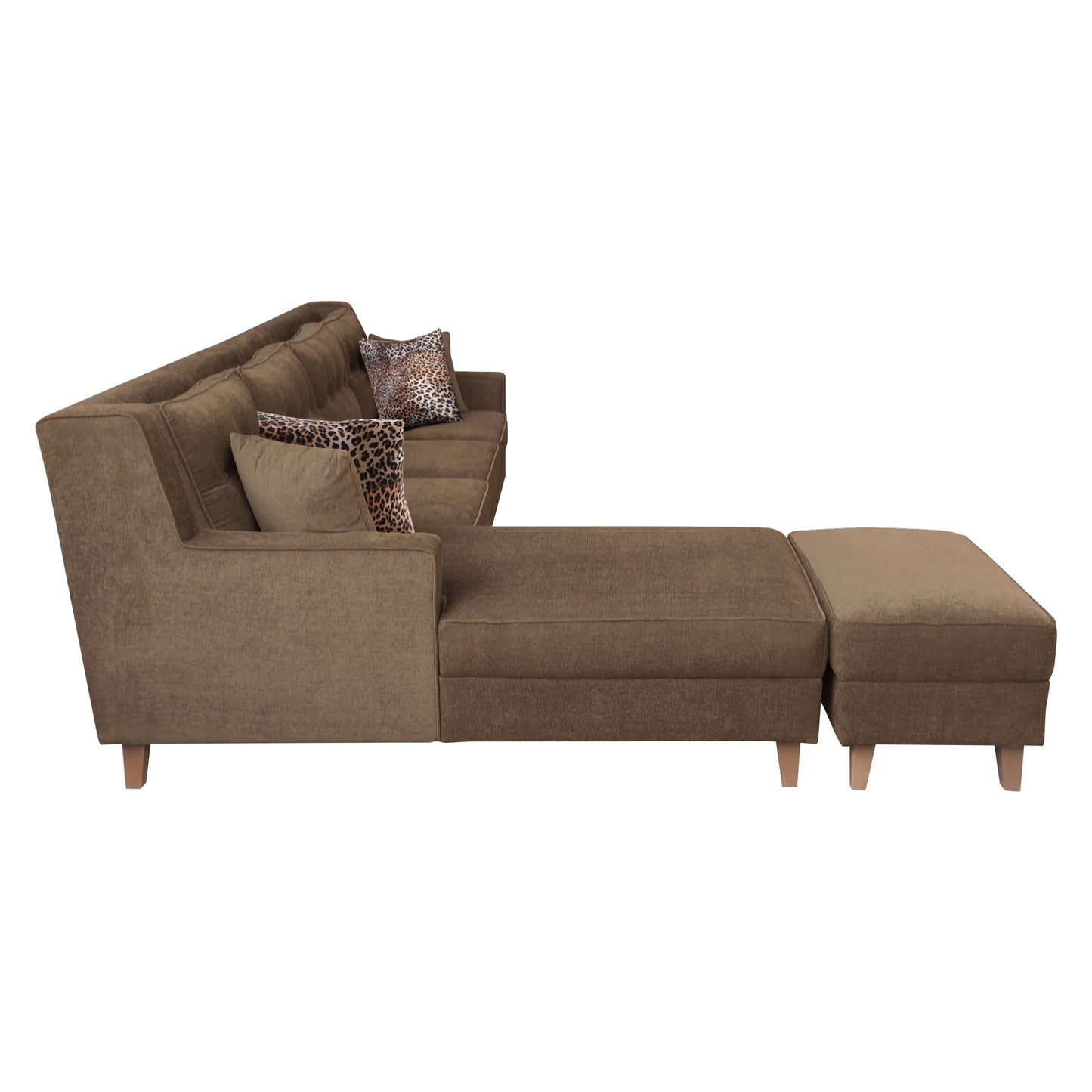 Santafee Fabric 6 Seater Corner Sofa With Ottoman - Brown