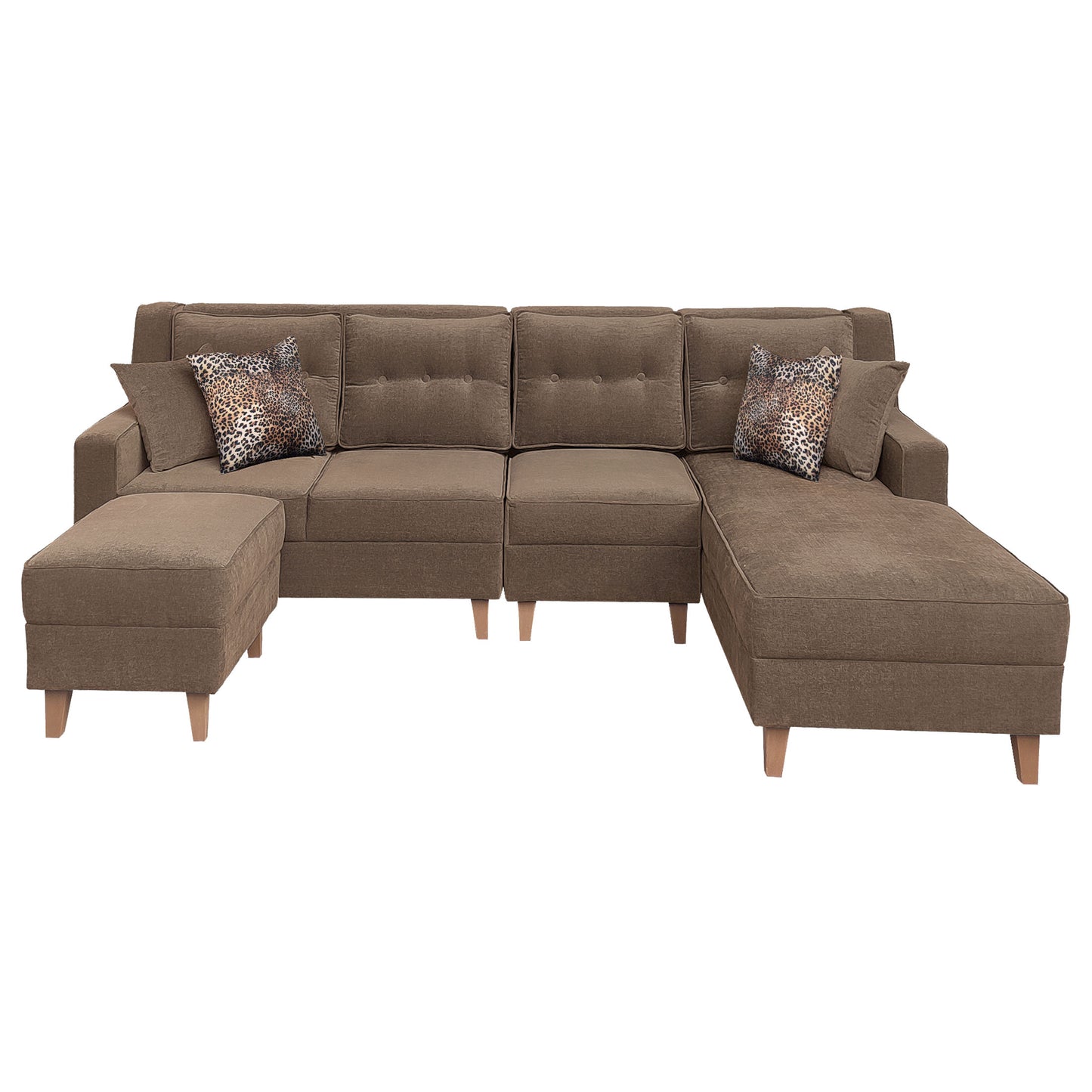 Santafee Fabric 6 Seater Corner Sofa With Ottoman - Brown