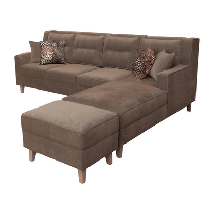 Santafee Fabric 6 Seater Corner Sofa With Ottoman - Brown