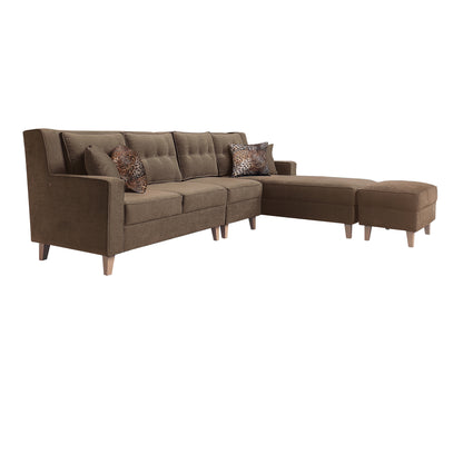 Santafee Fabric 6 Seater Corner Sofa With Ottoman - Brown