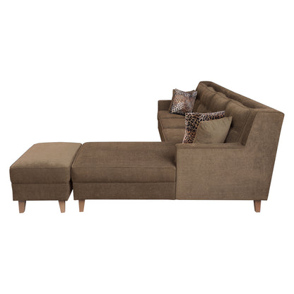 Santafee Fabric 6 Seater Corner Sofa With Ottoman - Brown