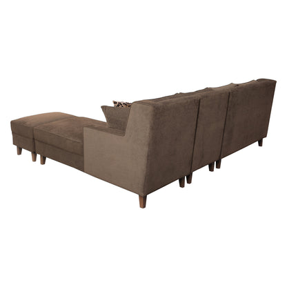 Santafee Fabric 6 Seater Corner Sofa With Ottoman - Brown