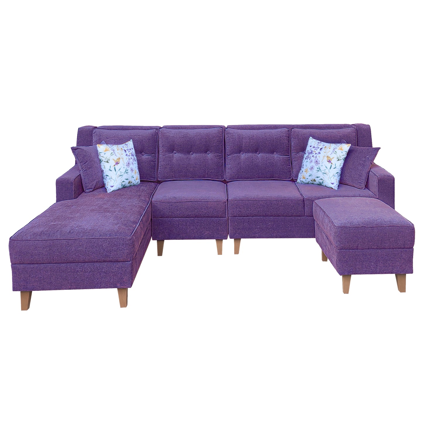 Santafee Fabric 6 Seater Corner Sofa With Ottoman - Purple