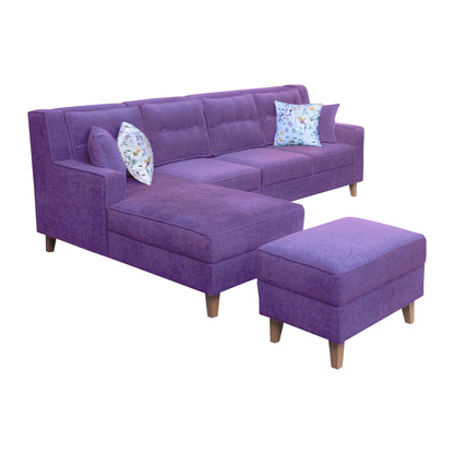 Santafee Fabric 6 Seater Corner Sofa With Ottoman - Purple