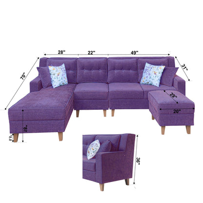 Santafee Fabric 6 Seater Corner Sofa With Ottoman - Purple