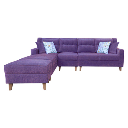 Santafee Fabric 6 Seater Corner Sofa With Ottoman - Purple