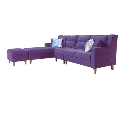 Santafee Fabric 6 Seater Corner Sofa With Ottoman - Purple