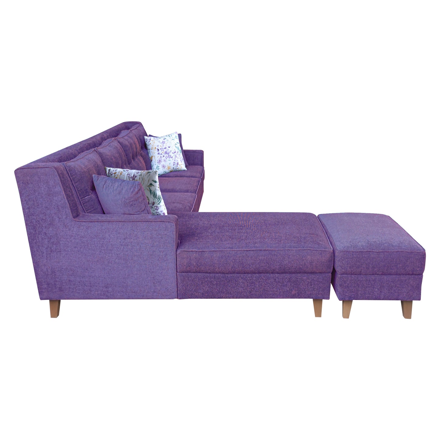 Santafee Fabric 6 Seater Corner Sofa With Ottoman - Purple