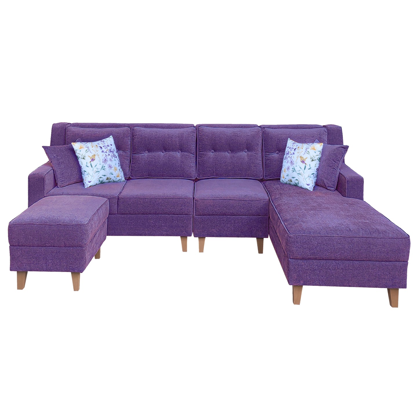 Santafee Fabric 6 Seater Corner Sofa With Ottoman - Purple