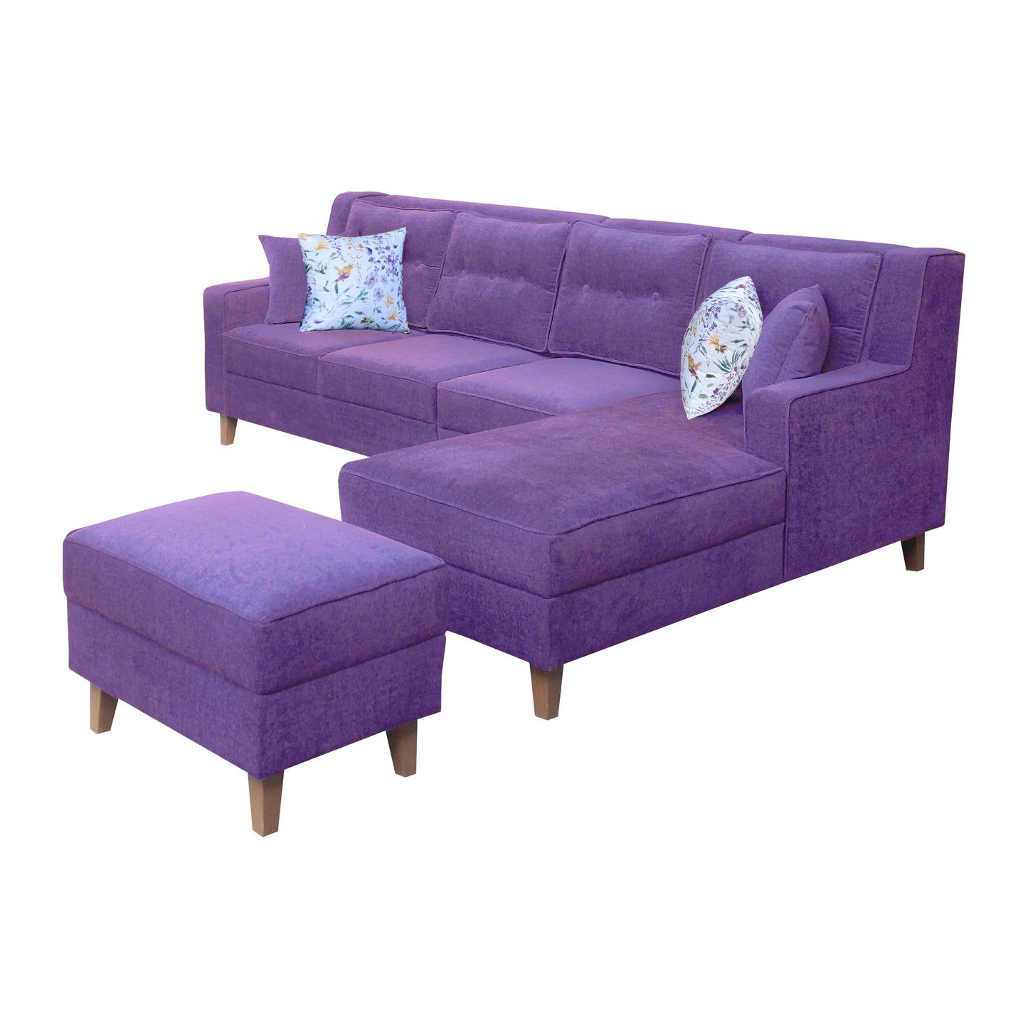 Santafee Fabric 6 Seater Corner Sofa With Ottoman - Purple