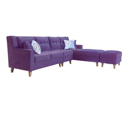 Santafee Fabric 6 Seater Corner Sofa With Ottoman - Purple