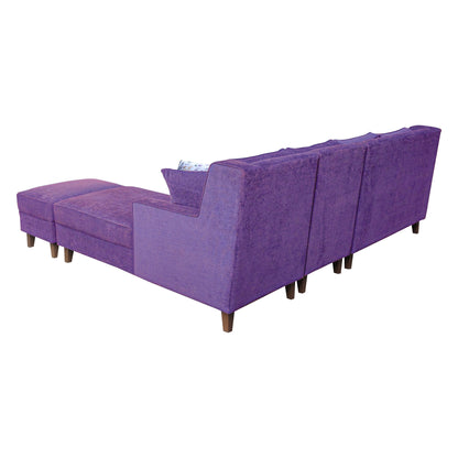 Santafee Fabric 6 Seater Corner Sofa With Ottoman - Purple