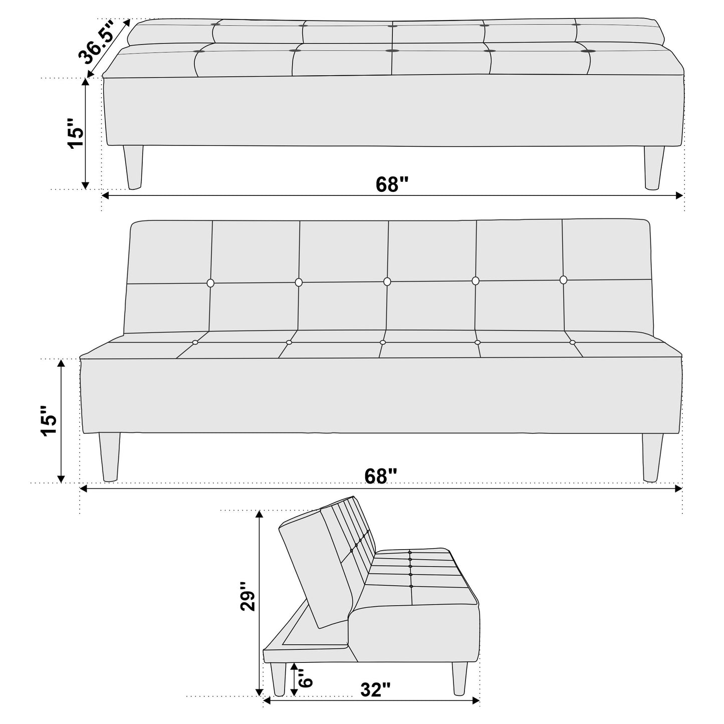 Camron Fully Upholstered 3 Seater Single Sofa Cum Bed - Blue