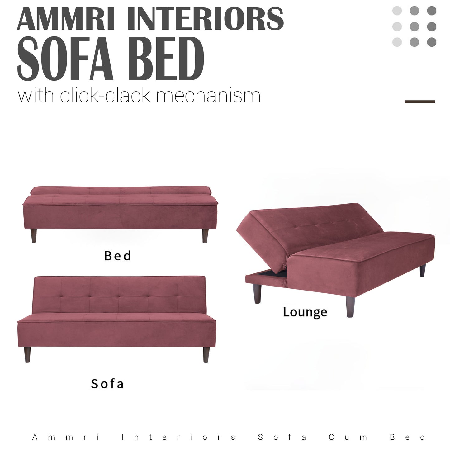 Camron Fully Upholstered 3 Seater Single Sofa Cum Bed - Dark Pink