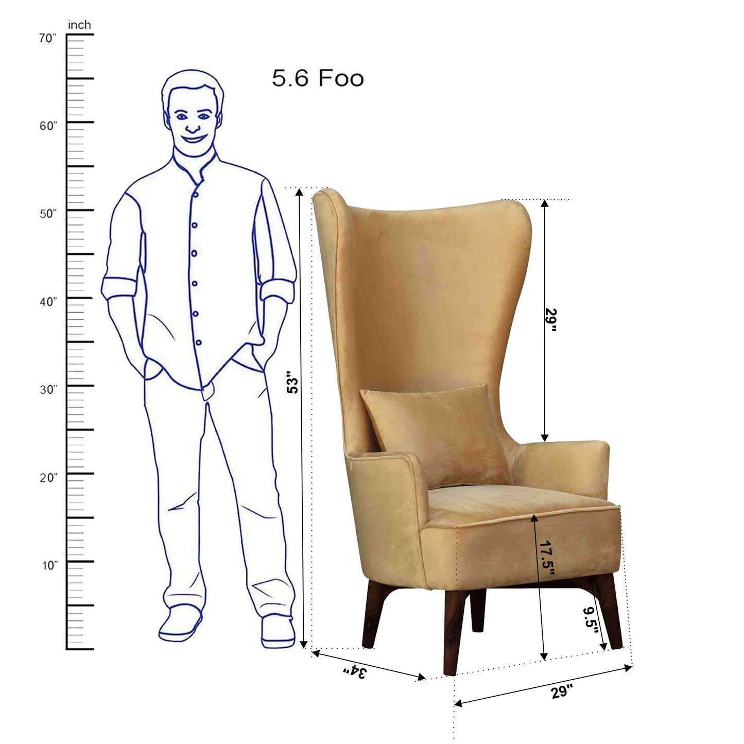 Snipet Long Back Wing Chair - Mustard