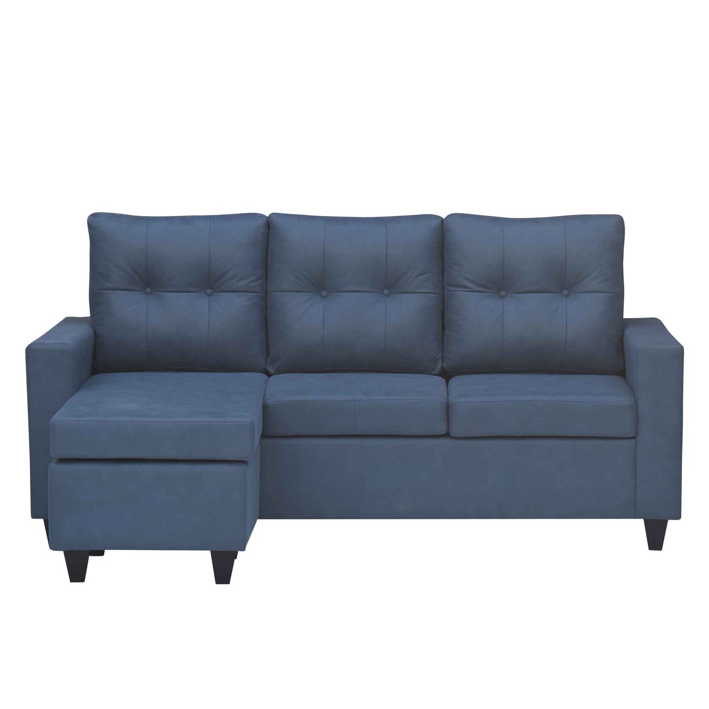 Tayson Suede Fabric 2 Seater + Lounger Corner Sofa - Blue