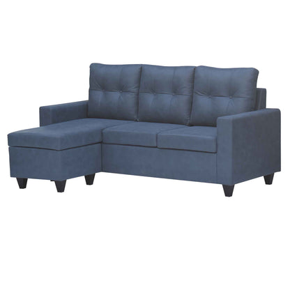 Tayson Suede Fabric 2 Seater + Lounger Corner Sofa - Blue