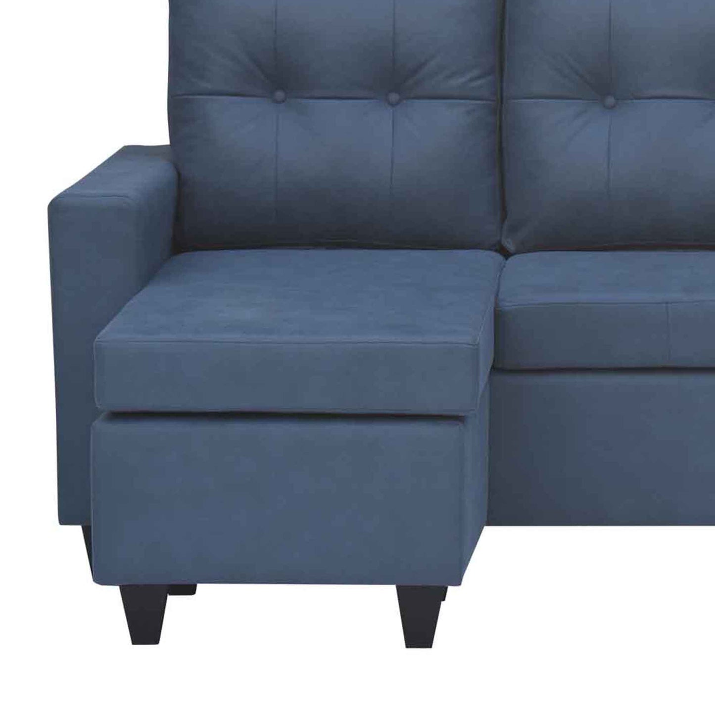 Tayson Suede Fabric 2 Seater + Lounger Corner Sofa - Blue