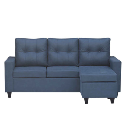 Tayson Suede Fabric 2 Seater + Lounger Corner Sofa - Blue