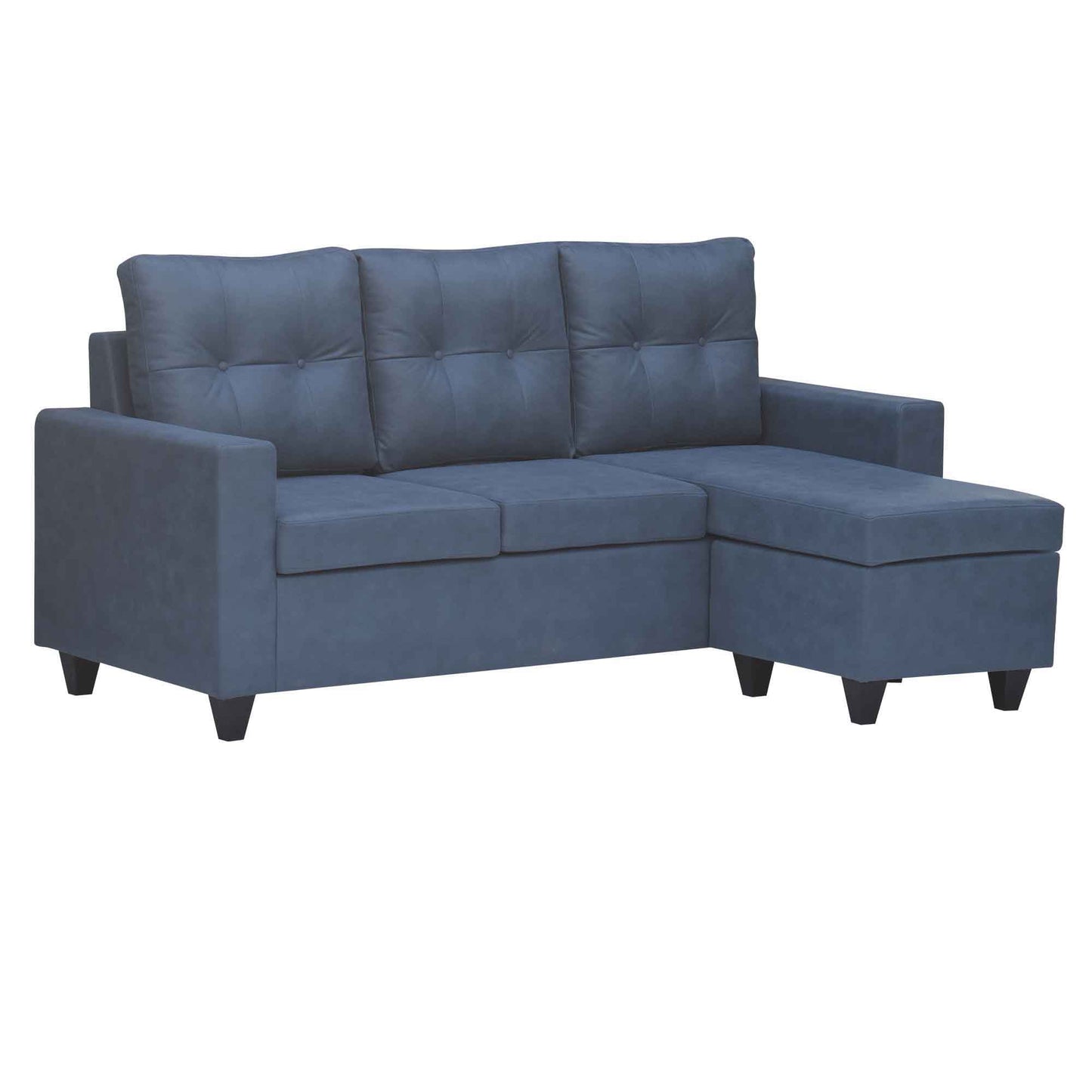 Tayson Suede Fabric 2 Seater + Lounger Corner Sofa - Blue