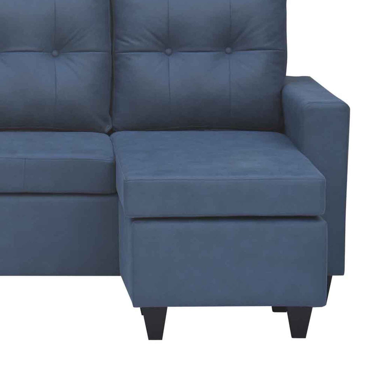 Tayson Suede Fabric 2 Seater + Lounger Corner Sofa - Blue