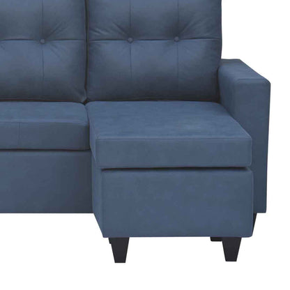 Tayson Suede Fabric 2 Seater + Lounger Corner Sofa - Blue