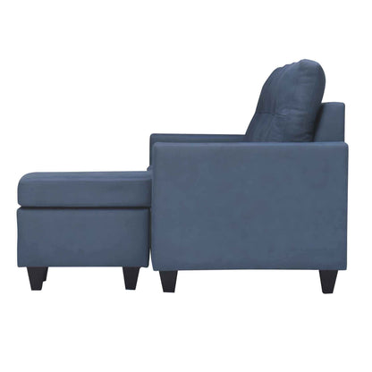 Tayson Suede Fabric 2 Seater + Lounger Corner Sofa - Blue