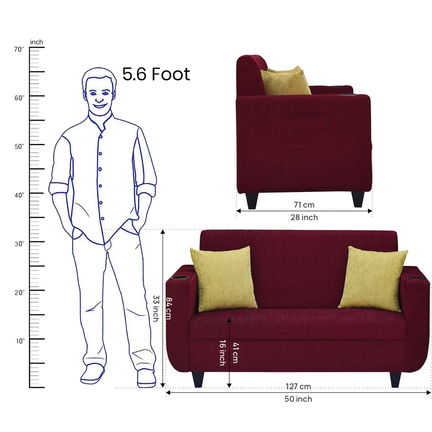 Nikon Fabric Sofa - Maroon