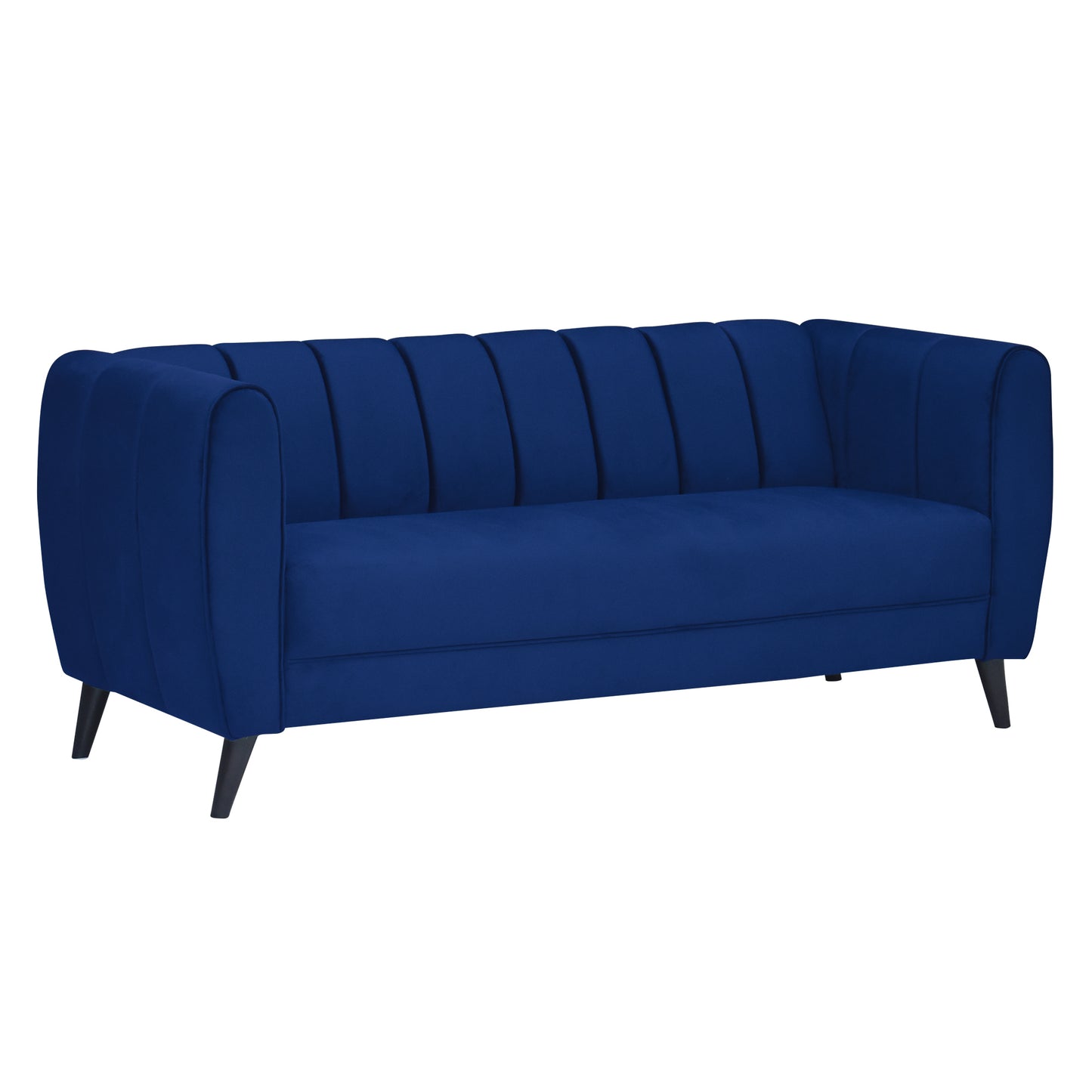 Cleo Quilted Back Velvet Fabric Sofa - Blue