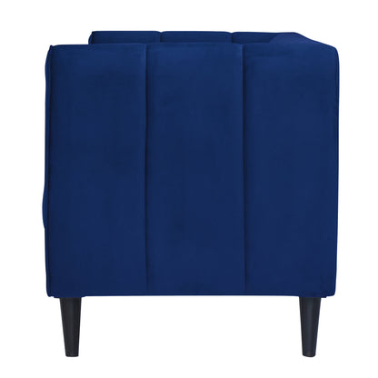 Cleo Quilted Back Velvet Fabric Sofa - Blue