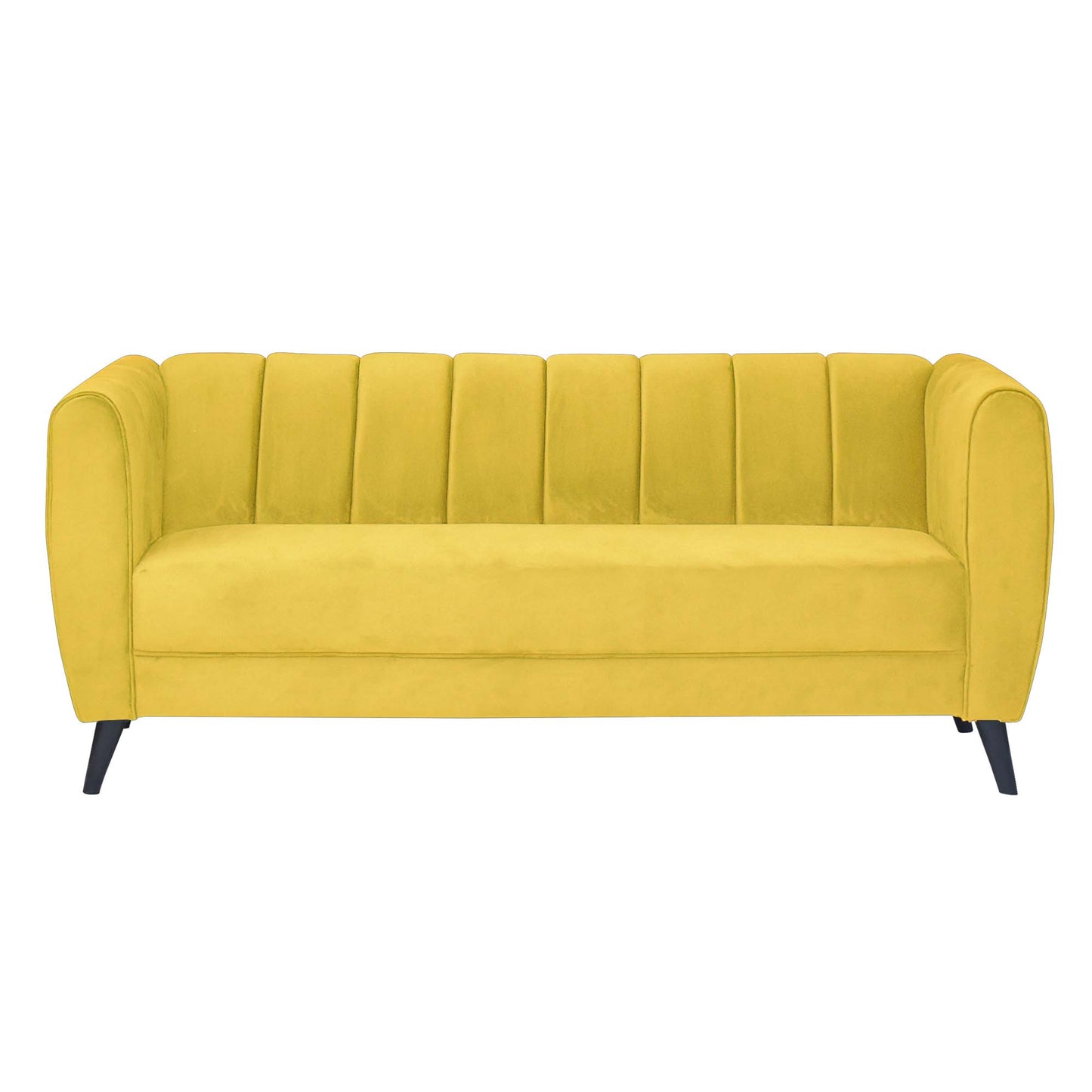 Cleo Quilted Back Velvet Fabric Sofa - Yellow