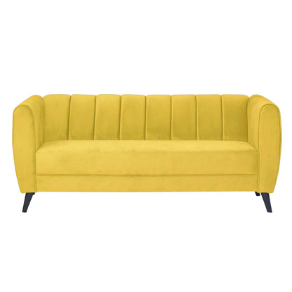 Cleo Quilted Back Velvet Fabric Sofa - Yellow