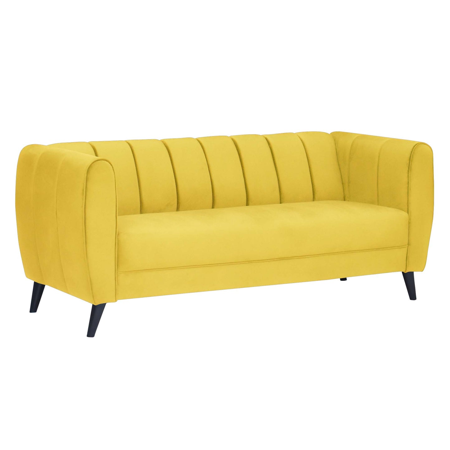 Cleo Quilted Back Velvet Fabric Sofa - Yellow