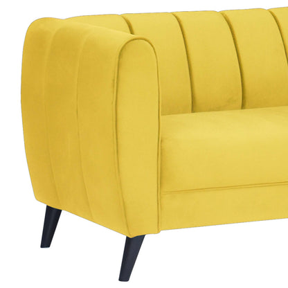 Cleo Quilted Back Velvet Fabric Sofa - Yellow