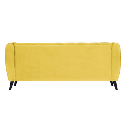 Cleo Quilted Back Velvet Fabric Sofa - Yellow