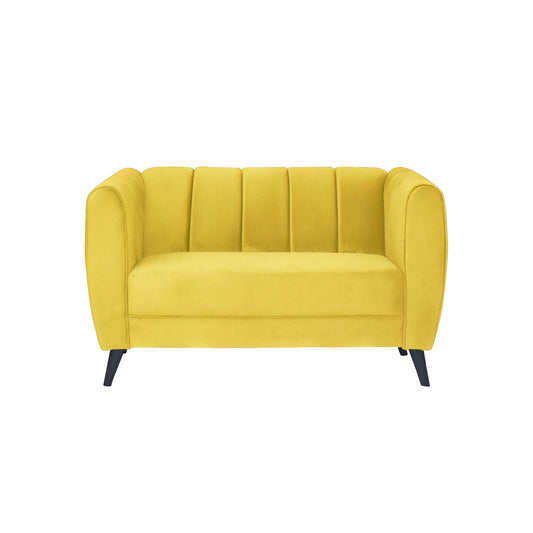 Cleo Quilted Back Velvet Fabric Sofa - Yellow