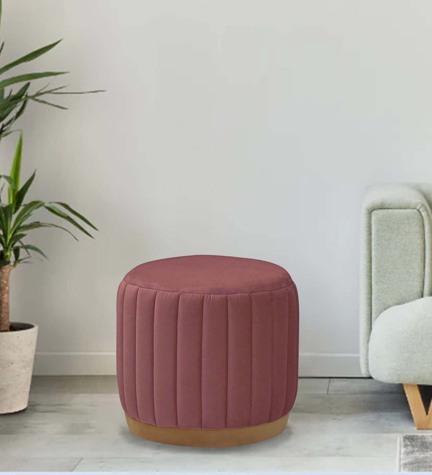 Jewel Tufted Ottoman/Pouffee - Dark Pink