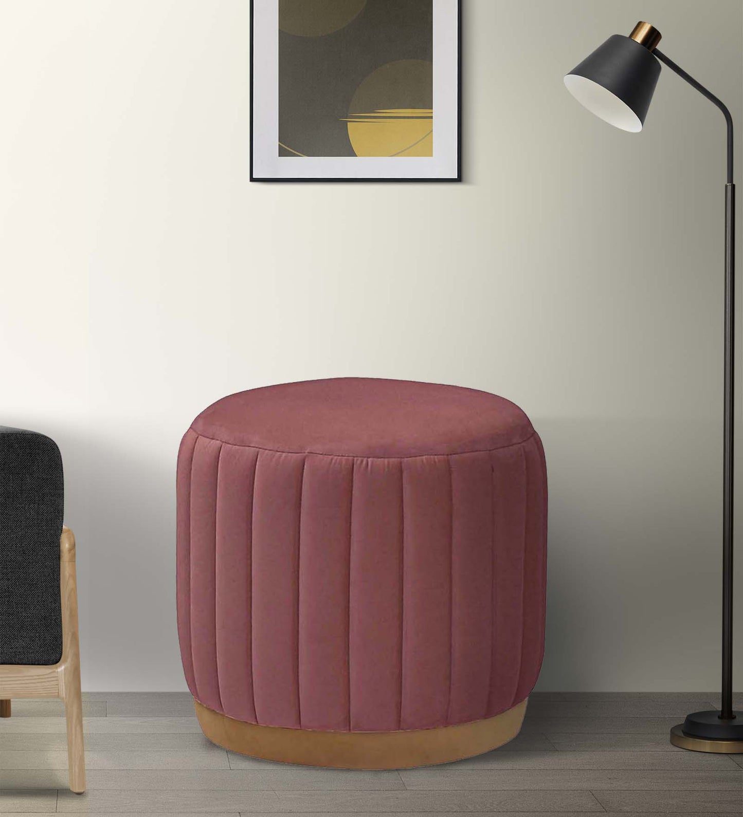 Jewel Tufted Ottoman/Pouffee - Dark Pink