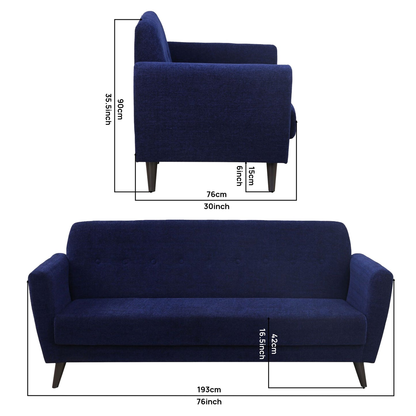 Kyler Fabric Sofa- Blue