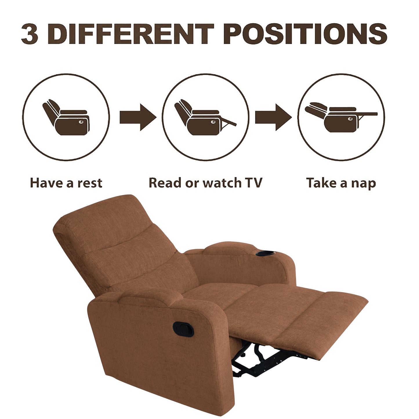 Louis Fabric 1 Seater Recliner With Pullout Lever - Brown