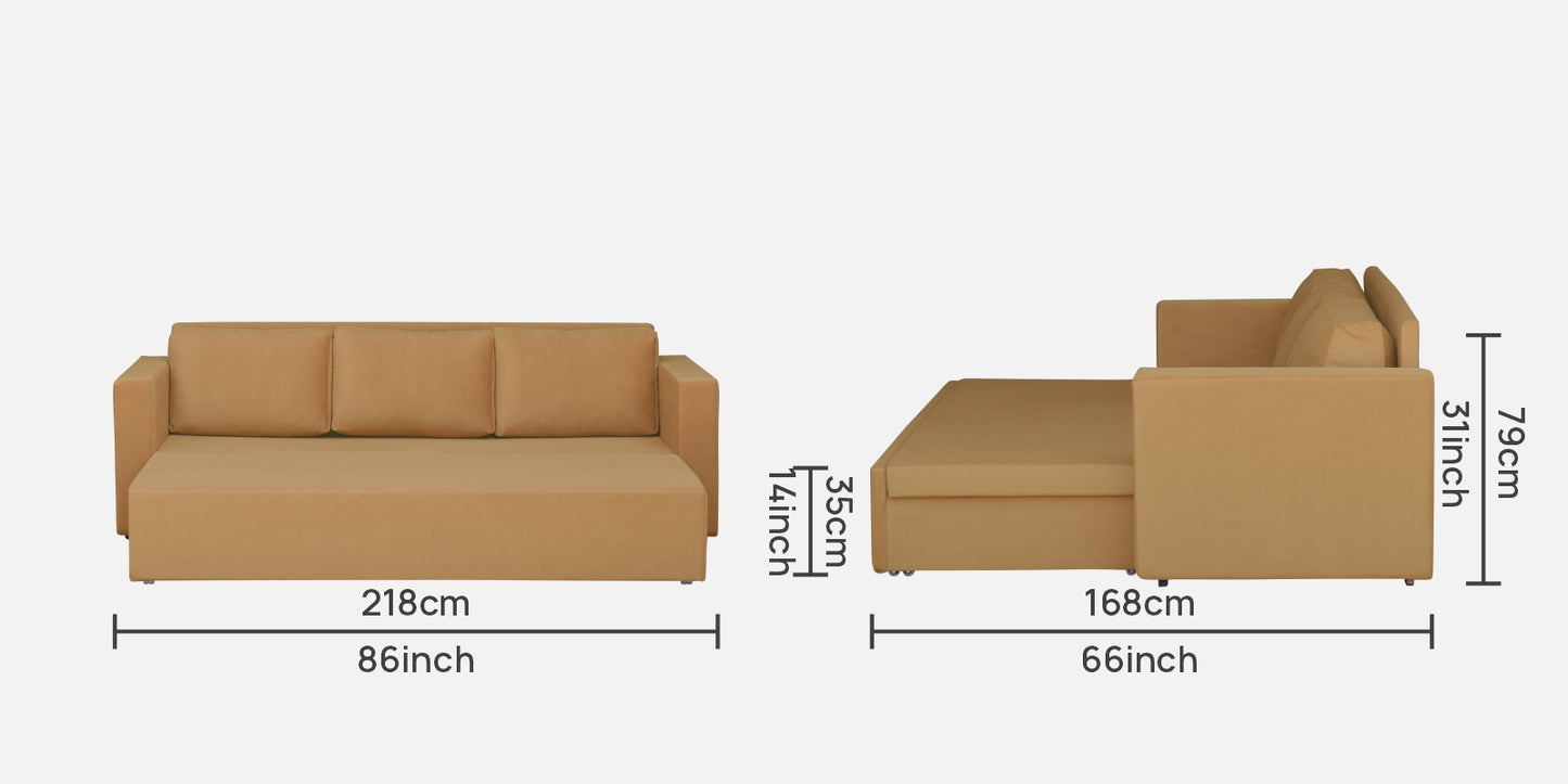 Magnet Fabric 3 Seater Sofa Bed With Loose Cushions and Storage - Mustard