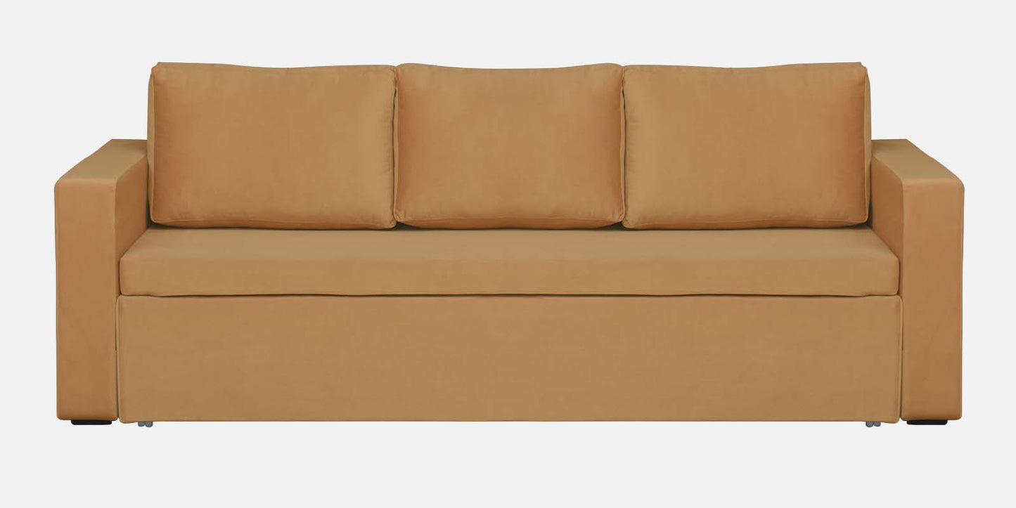 Magnet Fabric 3 Seater Sofa Bed With Loose Cushions and Storage - Mustard