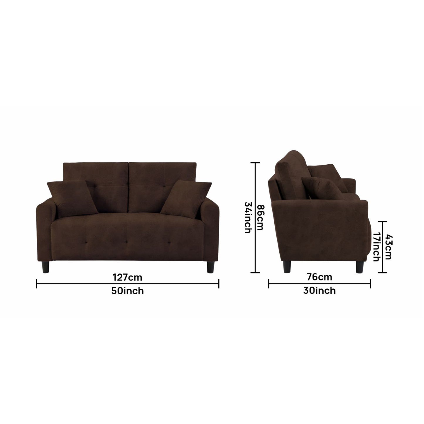 Saige Cushion Sofa- Brown