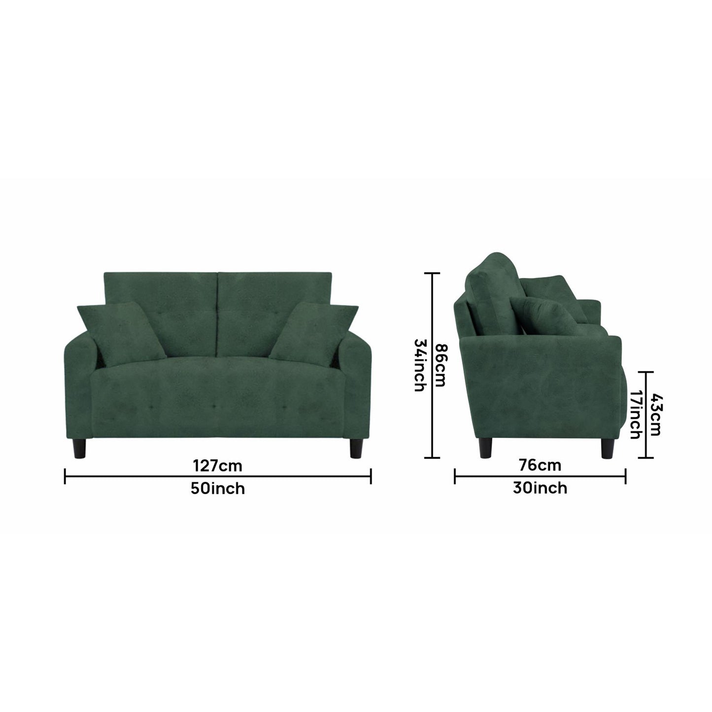 Saige Cushion Sofa- Green