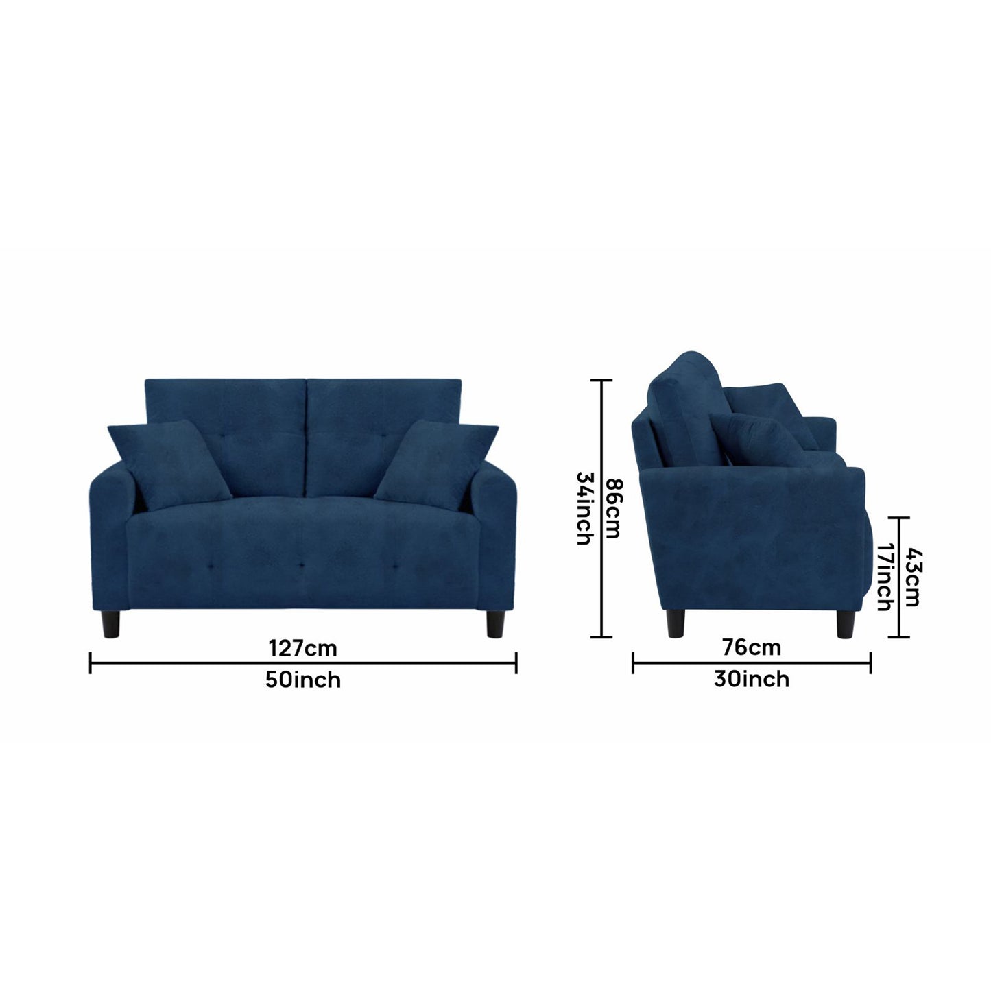 Saige Cushion Sofa- Blue